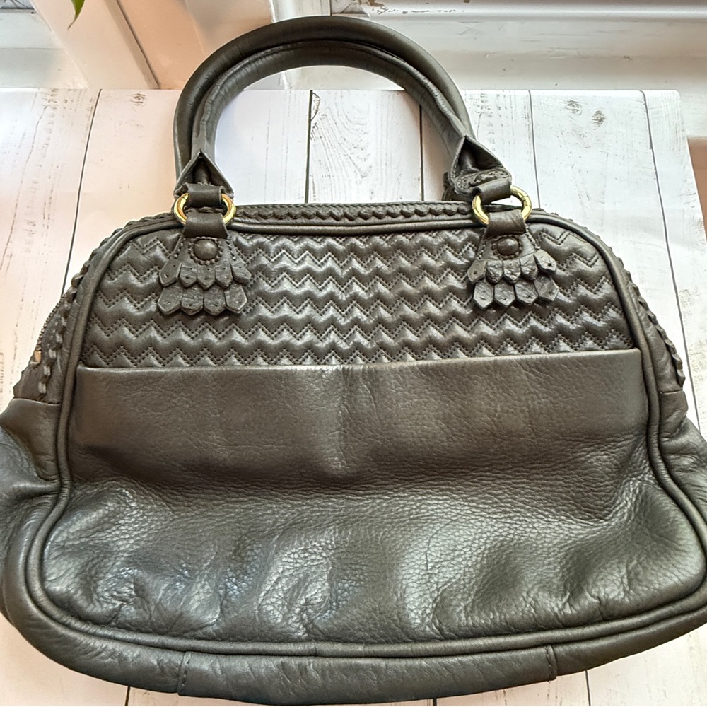 Juicy Couture | Modern Queen Baroque Leather Satchel, Dark Gray - Picture 11 of 17